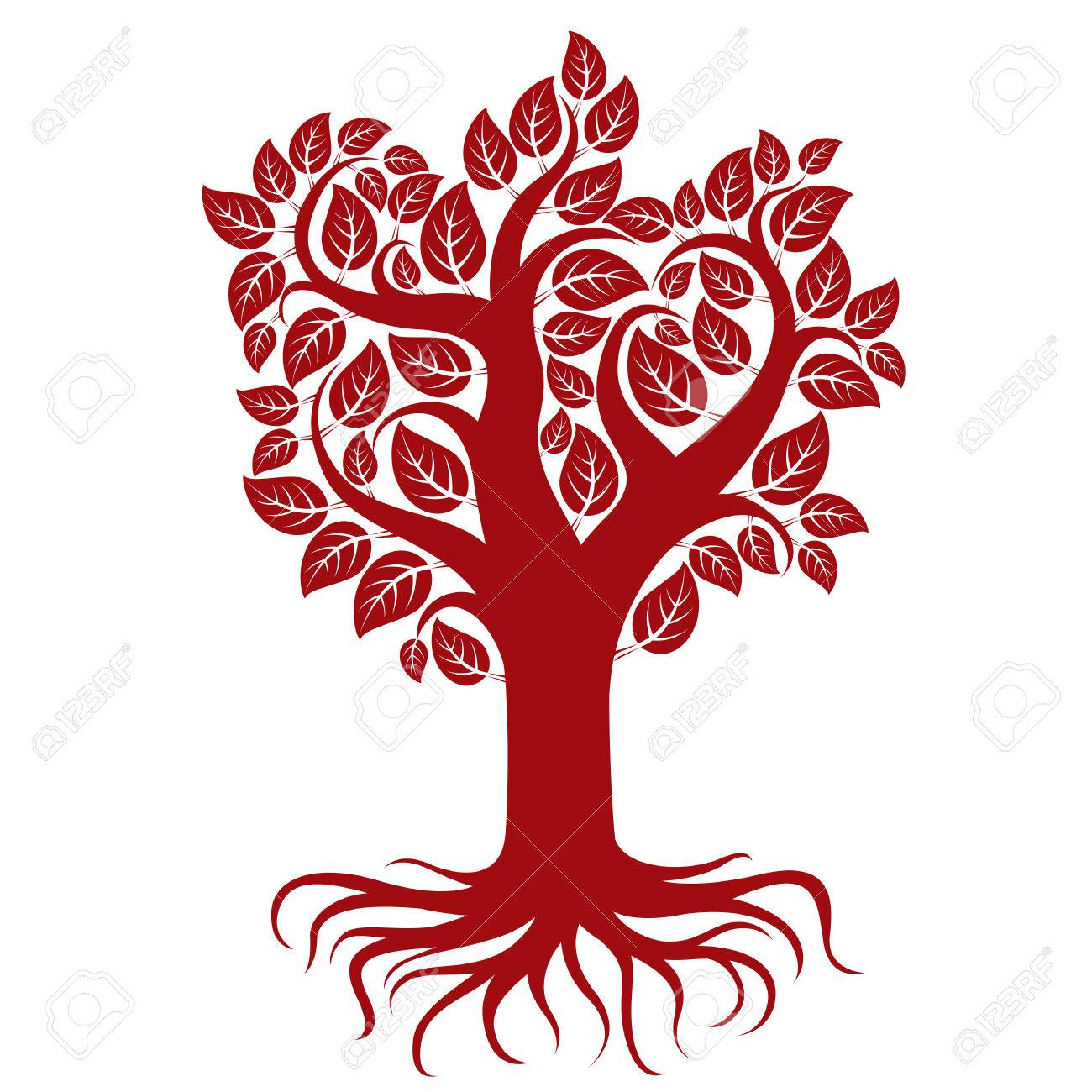 vector art illustration of branchy tree with strong roots tree