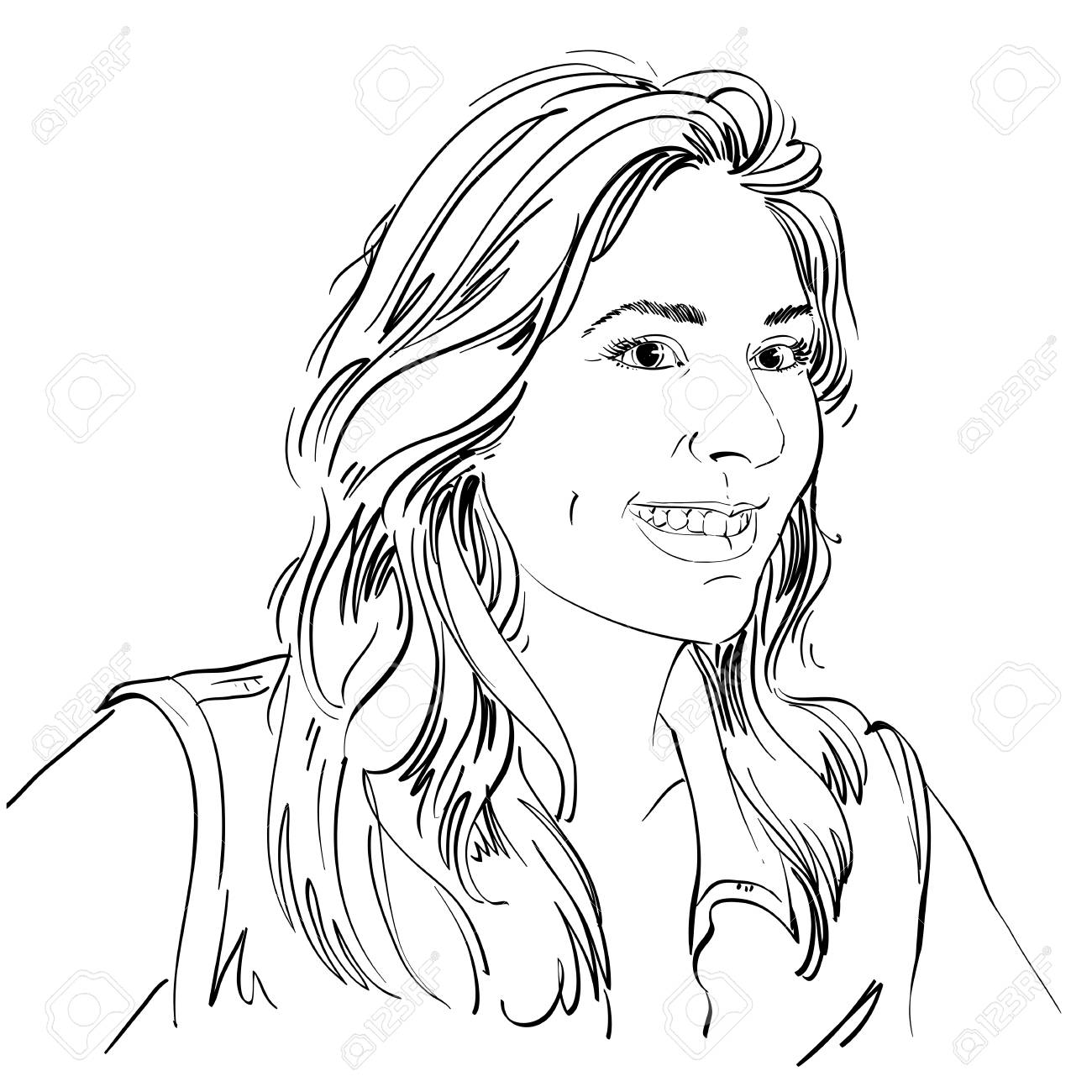 Dessin Vectoriel D Une Femme Souriante Avec Une Coupe De Cheveux