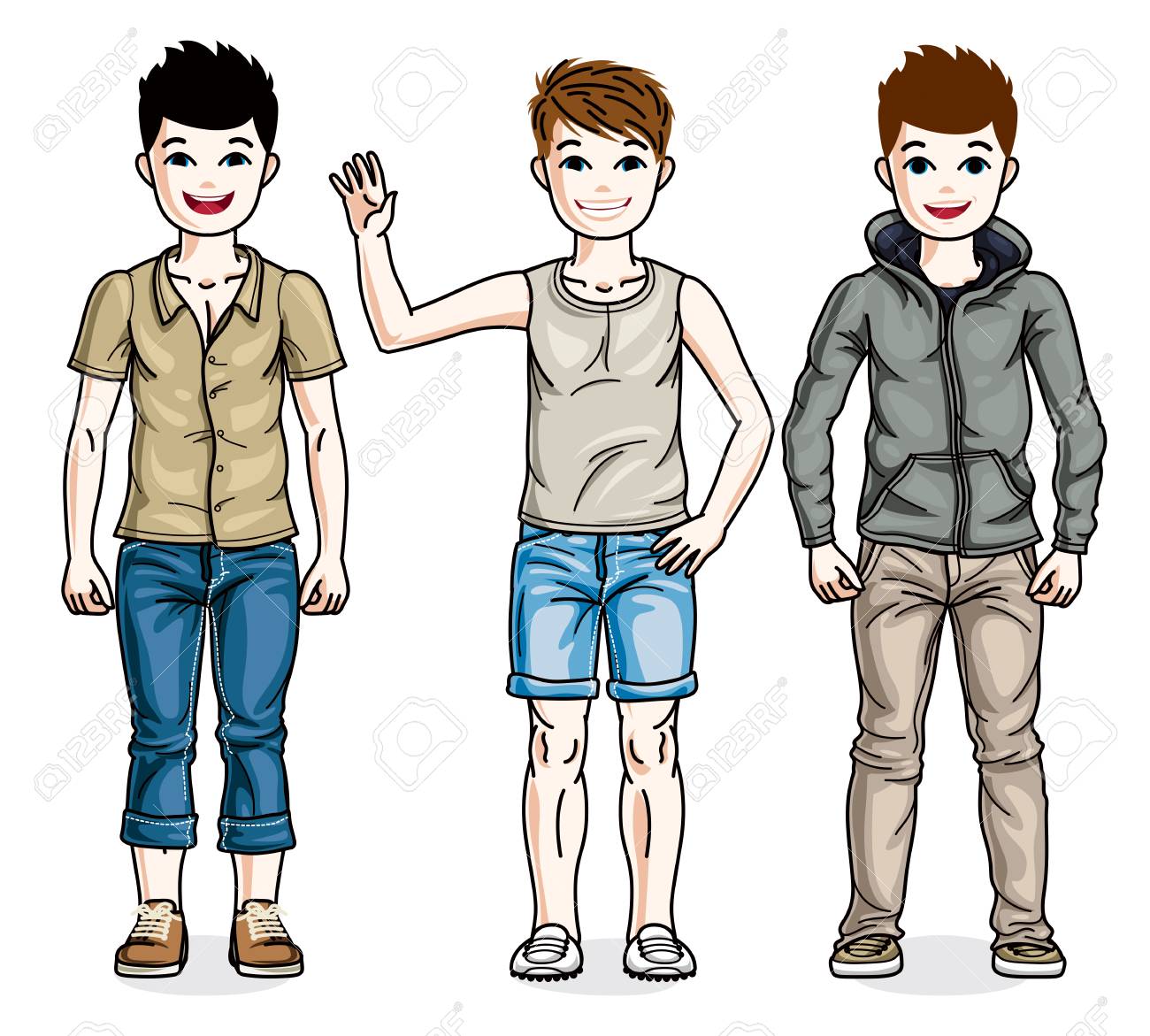 かわいい小さな男の子子供別のカジュアルな服を着て立っています ベクター子供のイラスト セット のイラスト素材 ベクタ Image かわいい小さな男の子子供別のカジュアルな服を着て立っています ベクター子供のイラスト セット のイラスト素材 ベクタ Image