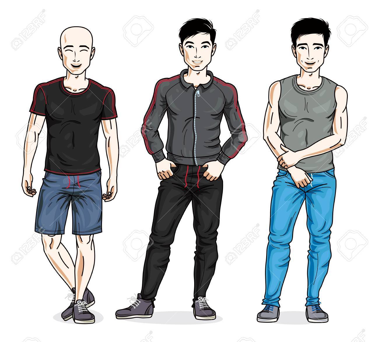 ハンサムな若い男性がスタイリッシュなスポーツウェアでポーズします ベクトルの人々 のイラスト セット のイラスト素材 ベクタ Image 8416