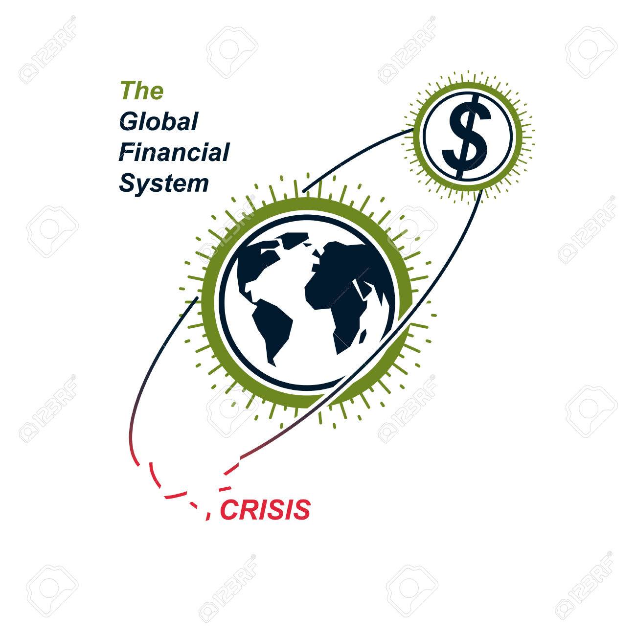글로벌 금융 위기 개념적 로고, 고유 벡터 기호입니다. 은행 시스템. 글로벌 금융 시스템. 돈의 유통. 로열티 무료 사진, 그림,  이미지 그리고 스톡포토그래피. Image 83936805