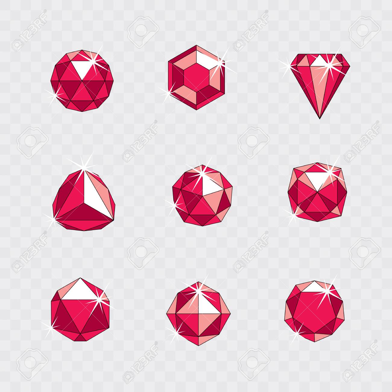 Set Of Vector Glossy Red Ruby Gems Illustrations Creative Business Logo Royalty Free Cliparts Vectors And Stock Illustration Image