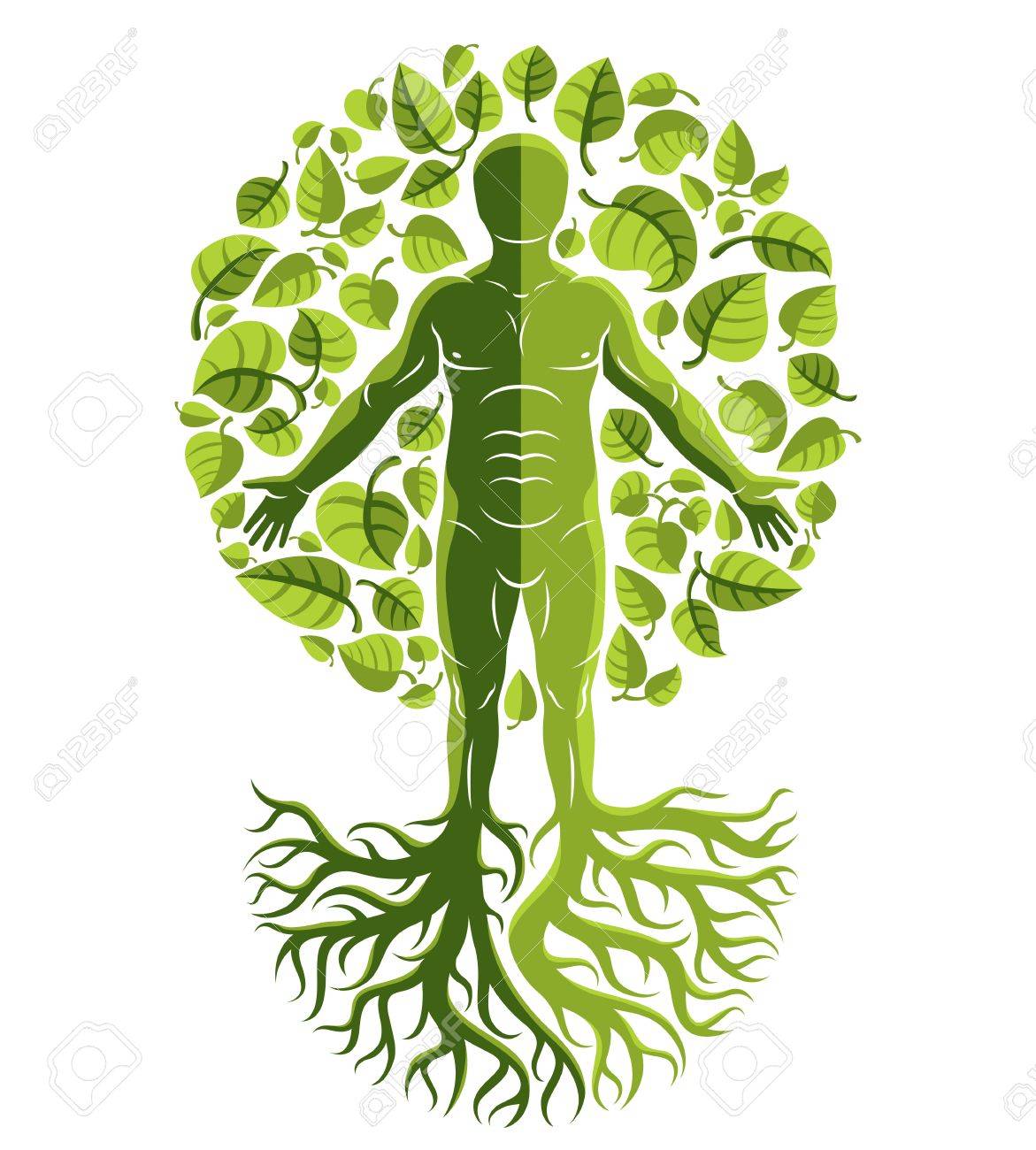 Vector Human Individuality Created With Tree Roots And Surrounded Vector Human Individuality Created With Tree Roots And Surrounded