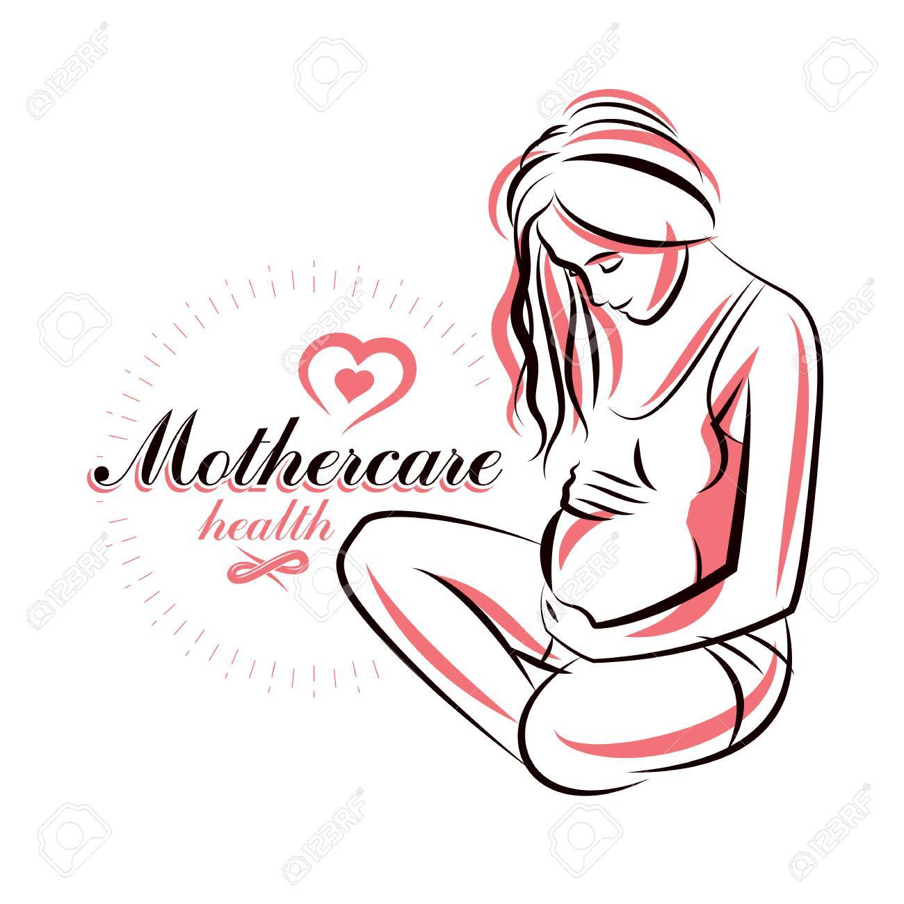 ベクトル エレガントな妊婦期待して赤ちゃんの手描きイラスト スケッチします 妊娠支援センター推進モックアップのイラスト素材 ベクタ Image