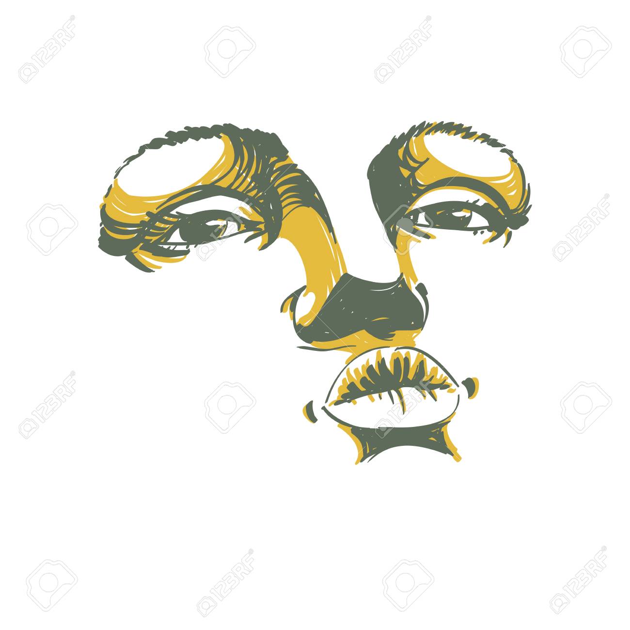 女性の顔 繊細な顔の特徴のイラスト 目と唇のキスを与える繊細なスタイリッシュな柔らかい女の子の肯定的な感情を表現する女性のイラスト素材 ベクタ Image 91052978