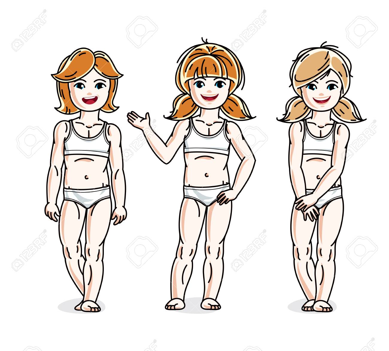 Three Pretty Teen Girls in Underwear Stock Vector - Illustration.