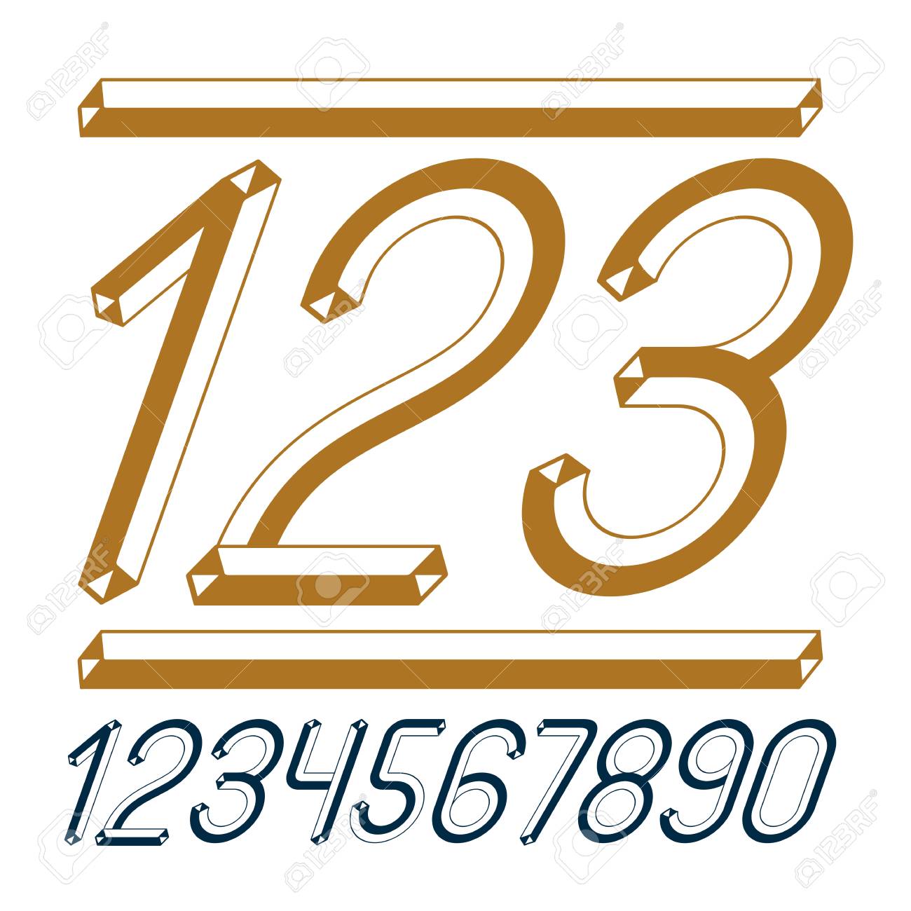 トレンディなヴィンテージベクトル数字 数字コレクション 0から9までのレトロな斜体の数字は アートポスターの作成に使用することができます 寸法テトラパイプを使用して作成されます のイラスト素材 ベクタ Image