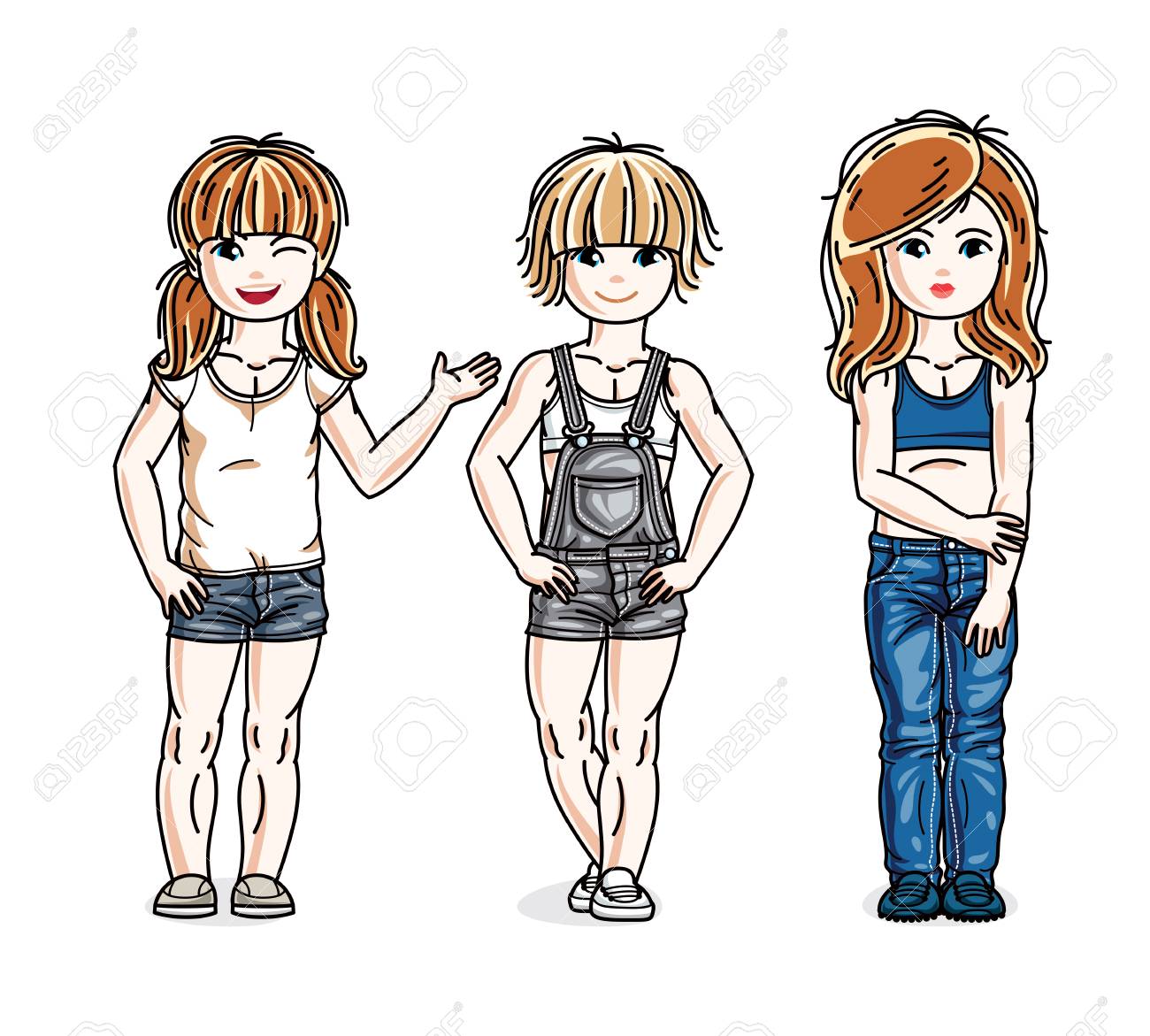 ファッショナブルなカジュアルな服を着てポーズ美しい小さな女の子のグループ ベクトルキッズイラストセット のイラスト素材 ベクタ Image ファッショナブルなカジュアルな服を着てポーズ美しい小さな女の子のグループ ベクトルキッズイラストセット のイラスト素材 ベクタ Image