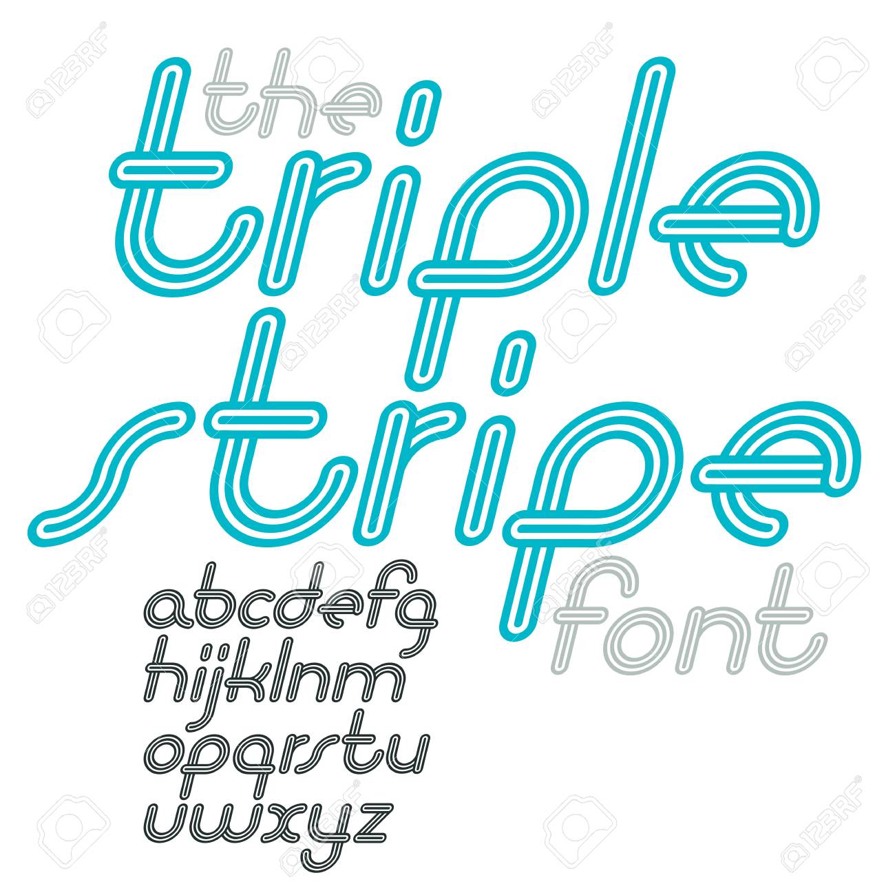 ベクトルレトロ小文字の英語アルファベットのコレクション クールなディスコ筆記体フォント Aからzまでのスクリプトは ポスターアートで使用することができます 幾何学的な平行な三重線となされる のイラスト素材 ベクタ Image