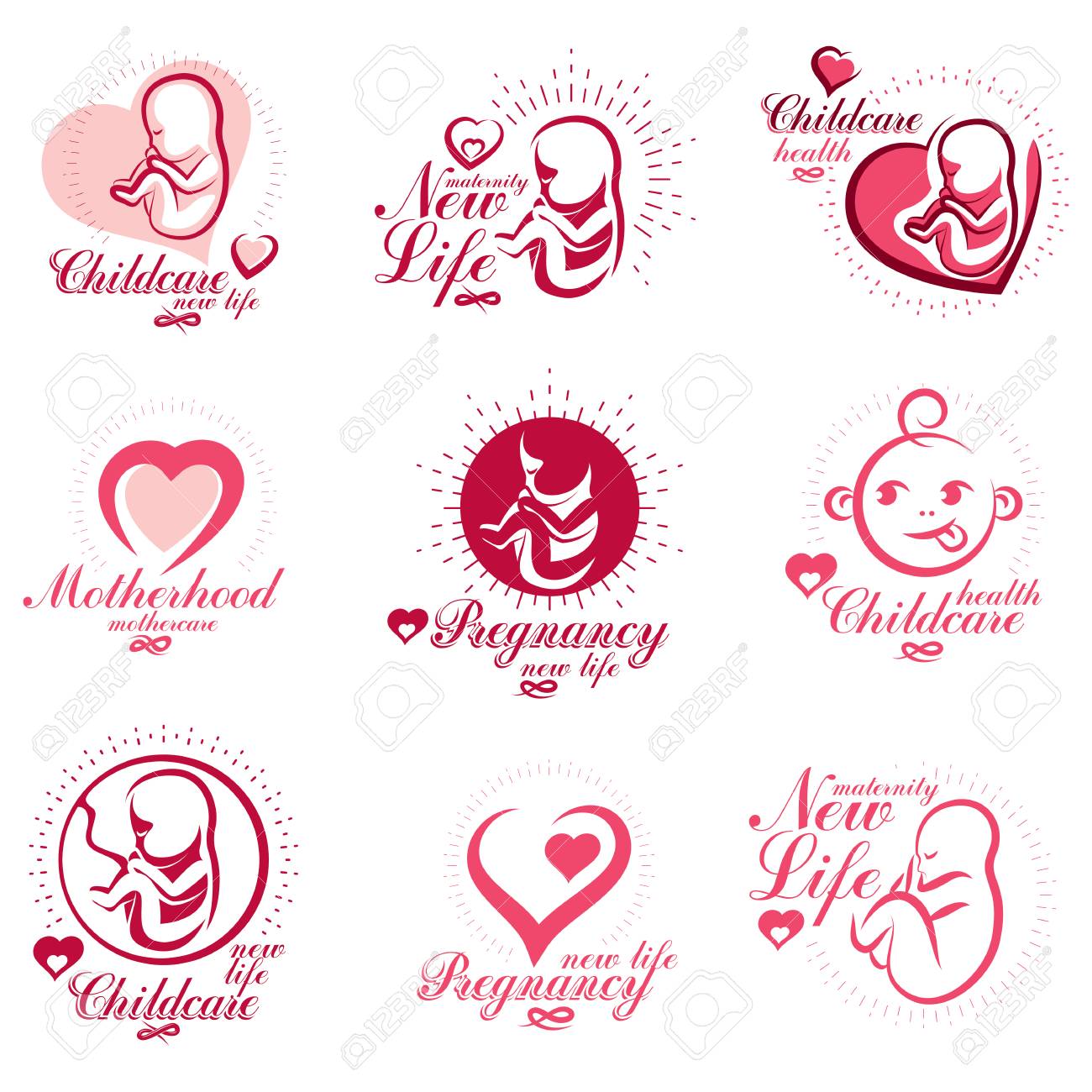 Vector embryo and newborn emblems set isolated on white. New life beginning drawings. Maternity ward abstract emblems - 103233232 Vector embryo and newborn emblems set isolated on white. New life beginning drawings. Maternity ward abstract emblems - 103233232