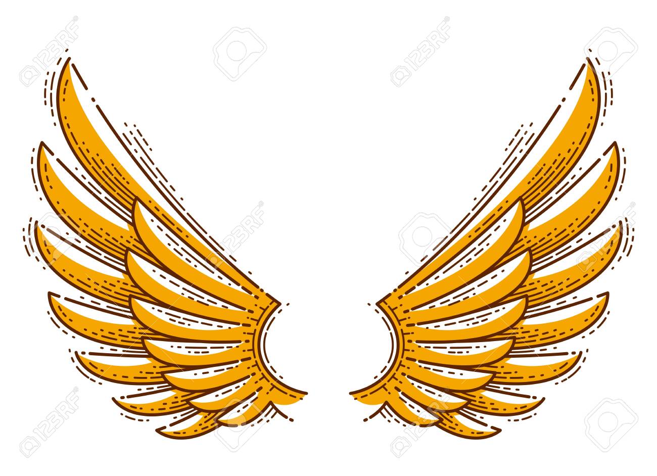 Wings Vintage Linear Design Element Isolated Easy To Use Angel