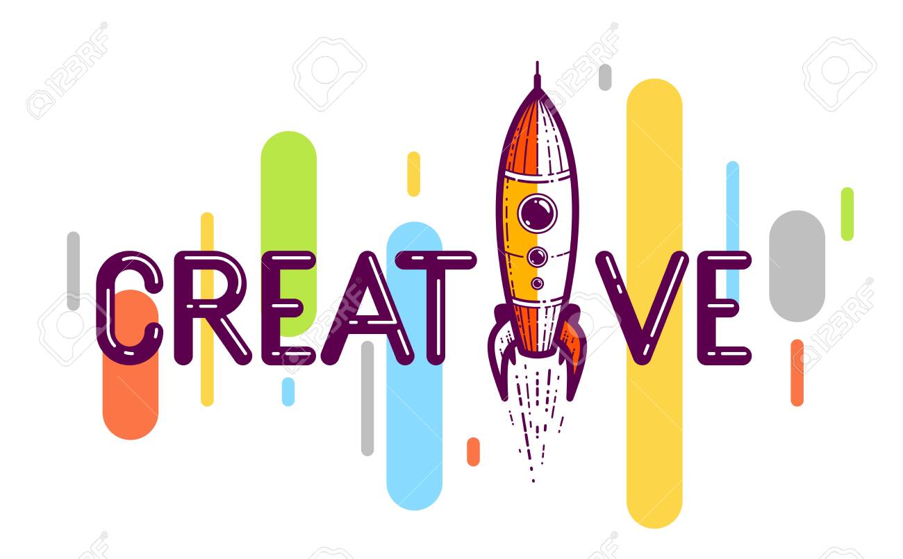Creative Word With Rocket Instead Of Letter I, Ideas And Creativity  Concept, Vector Conceptual Logo Or Poster Made With Special Font. Royalty  Free SVG, Cliparts, Vectors, And Stock Illustration. Image 126515470.