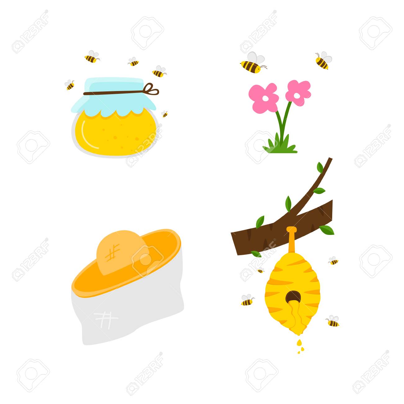 Straw Hat From Bees One Can With Yellow Honey Bees Fly Around Royalty Free Cliparts Vectors And Stock Illustration Image 126739050