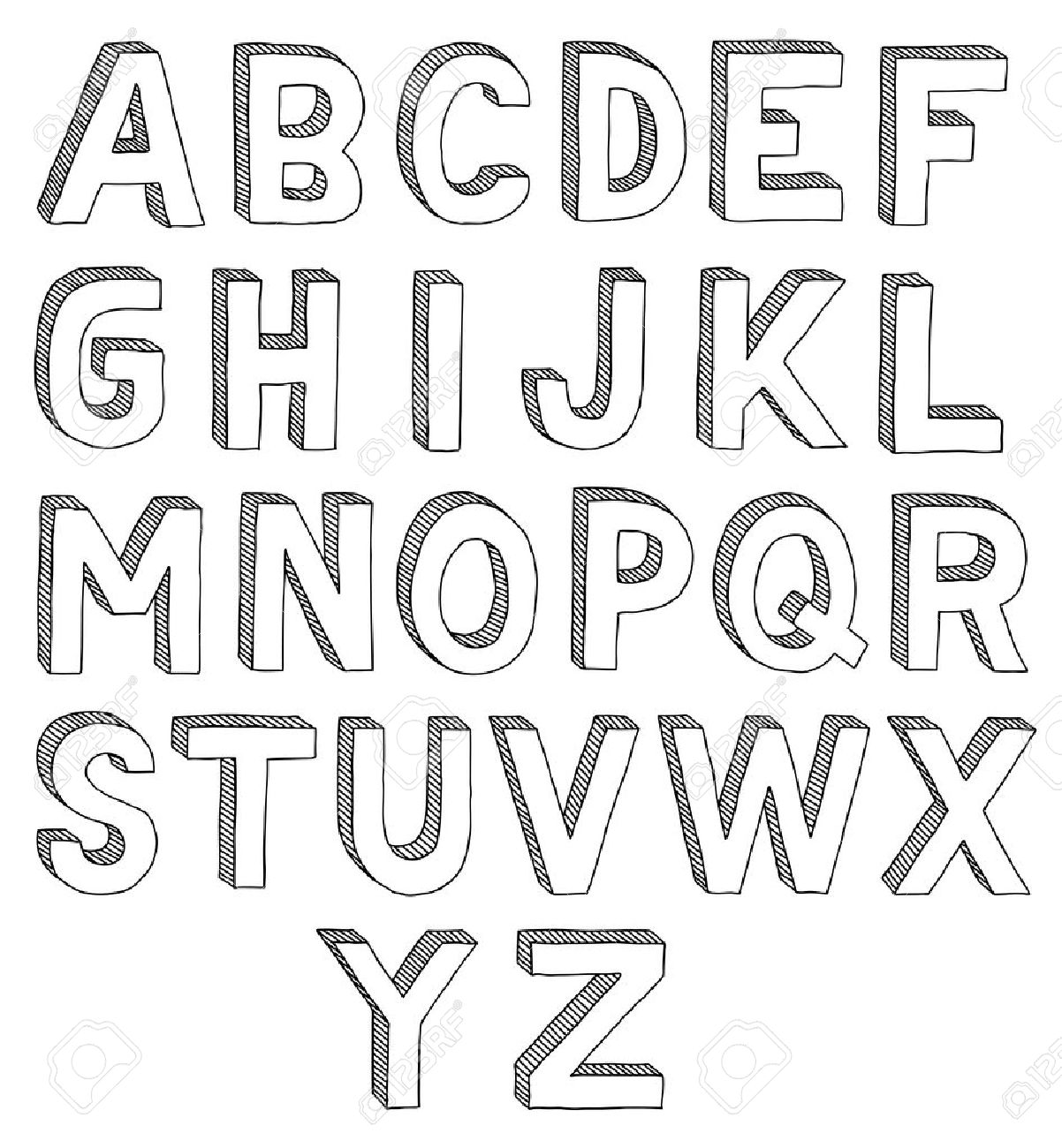 Hand Drawn Vector Abc Font 3d Alphabet Royalty Free Cliparts Vectors And Stock Illustration Image 12044947
