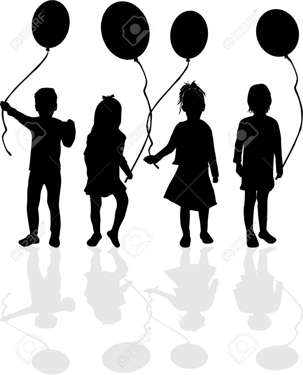 風船を持った子供のシルエット のイラスト素材 ベクタ Image