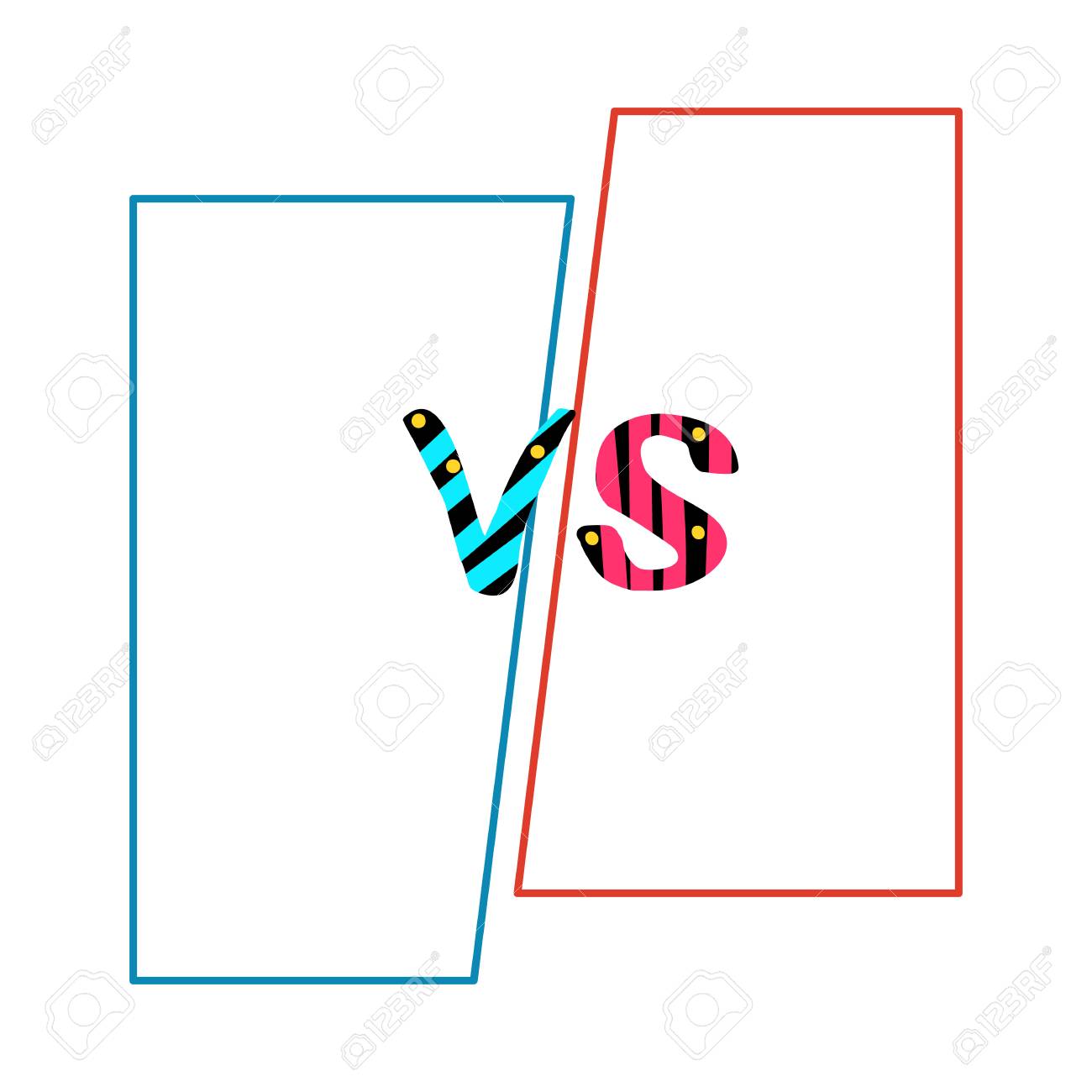 versus sign on divided background vs phrase with frames template vs template