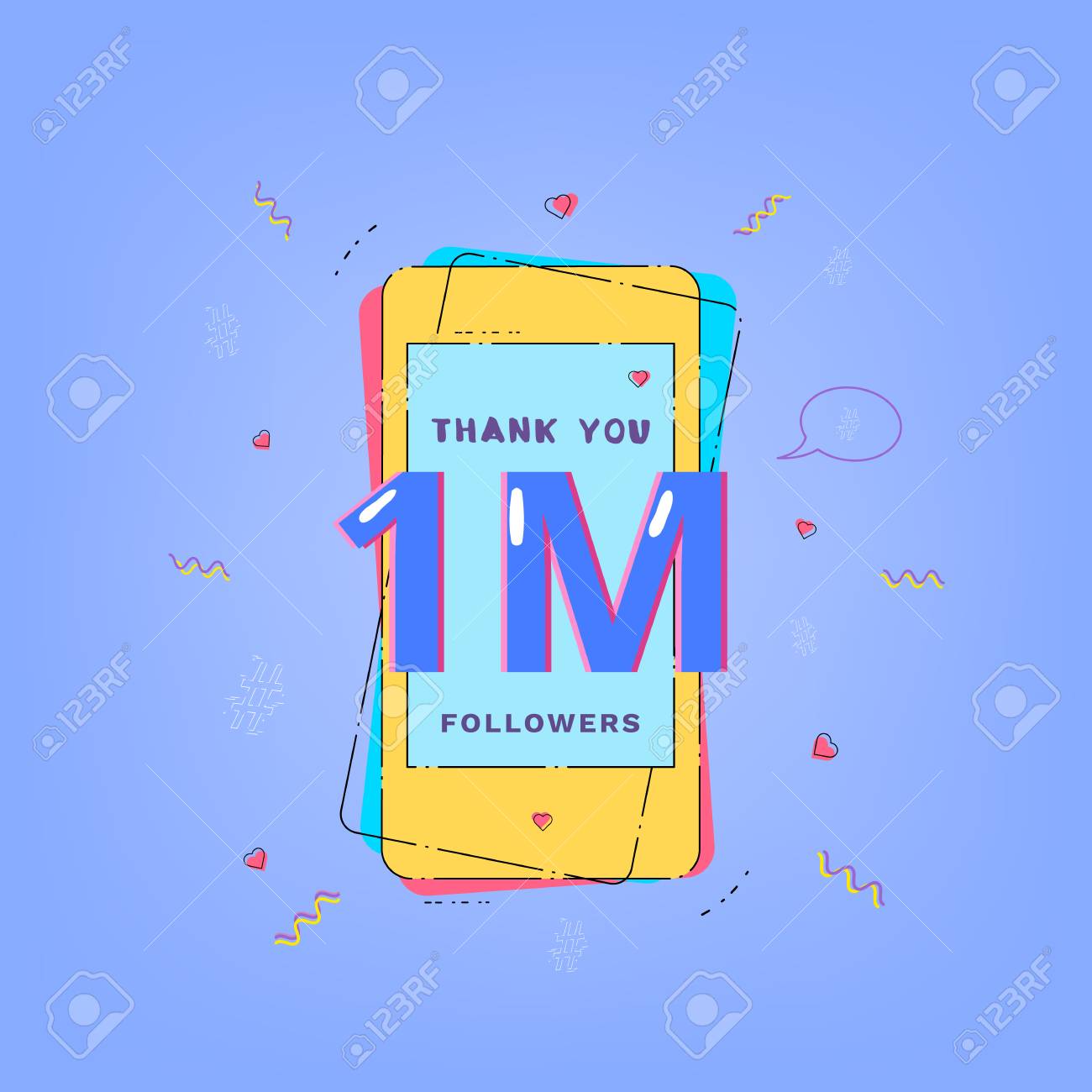 1m followers card one million followers thank you phrase with thank you phone