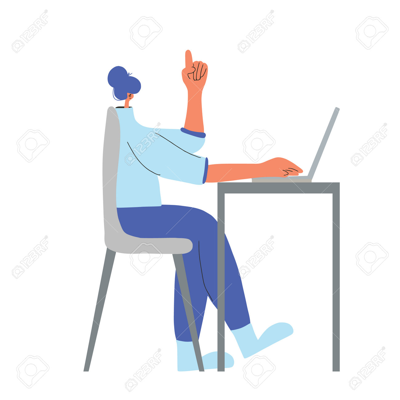 Idea. Character working on computer. Female person using laptop. Young woman sitting on chair and thinking about job. Vector flat color illustration. - 167595160 Idea. Character working on computer. Female person using laptop. Young woman sitting on chair and thinking about job. Vector flat color illustration. - 167595160
