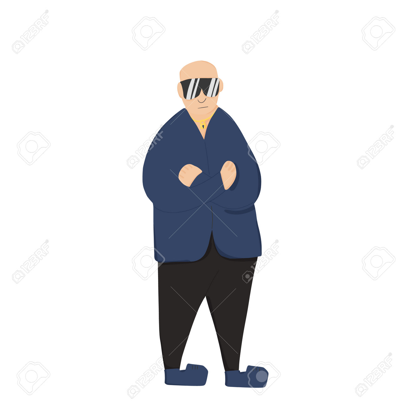 Security guard standing with arms crossed. Man wearing in a guards uniform and sun glasses isolated on white background. Vector illustration. - 168652679 Security guard standing with arms crossed. Man wearing in a guards uniform and sun glasses isolated on white background. Vector illustration. - 168652679