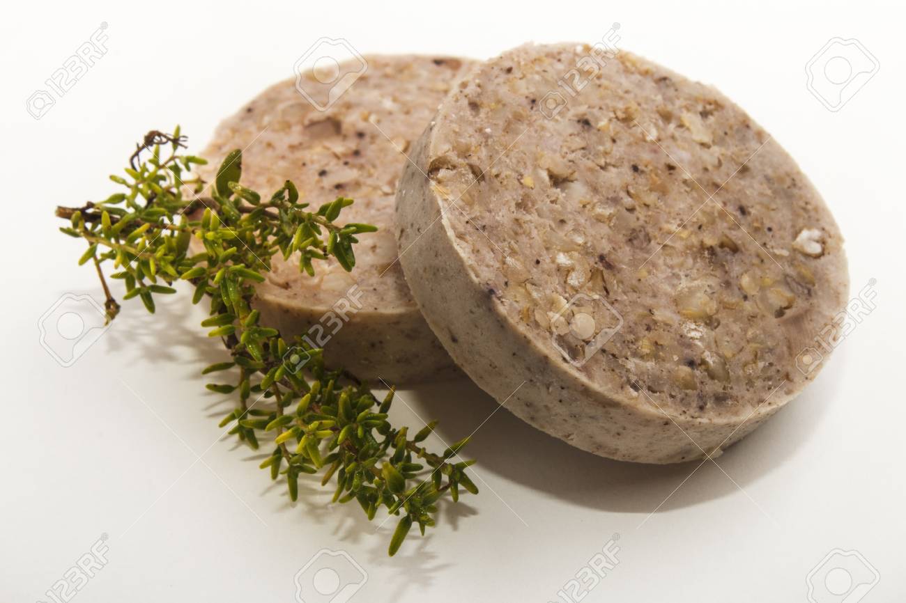 Raw Irish White Pudding Made With Oatmeal On Bright With Thyme Stock Photo Picture And Royalty Free Image Image 88221091