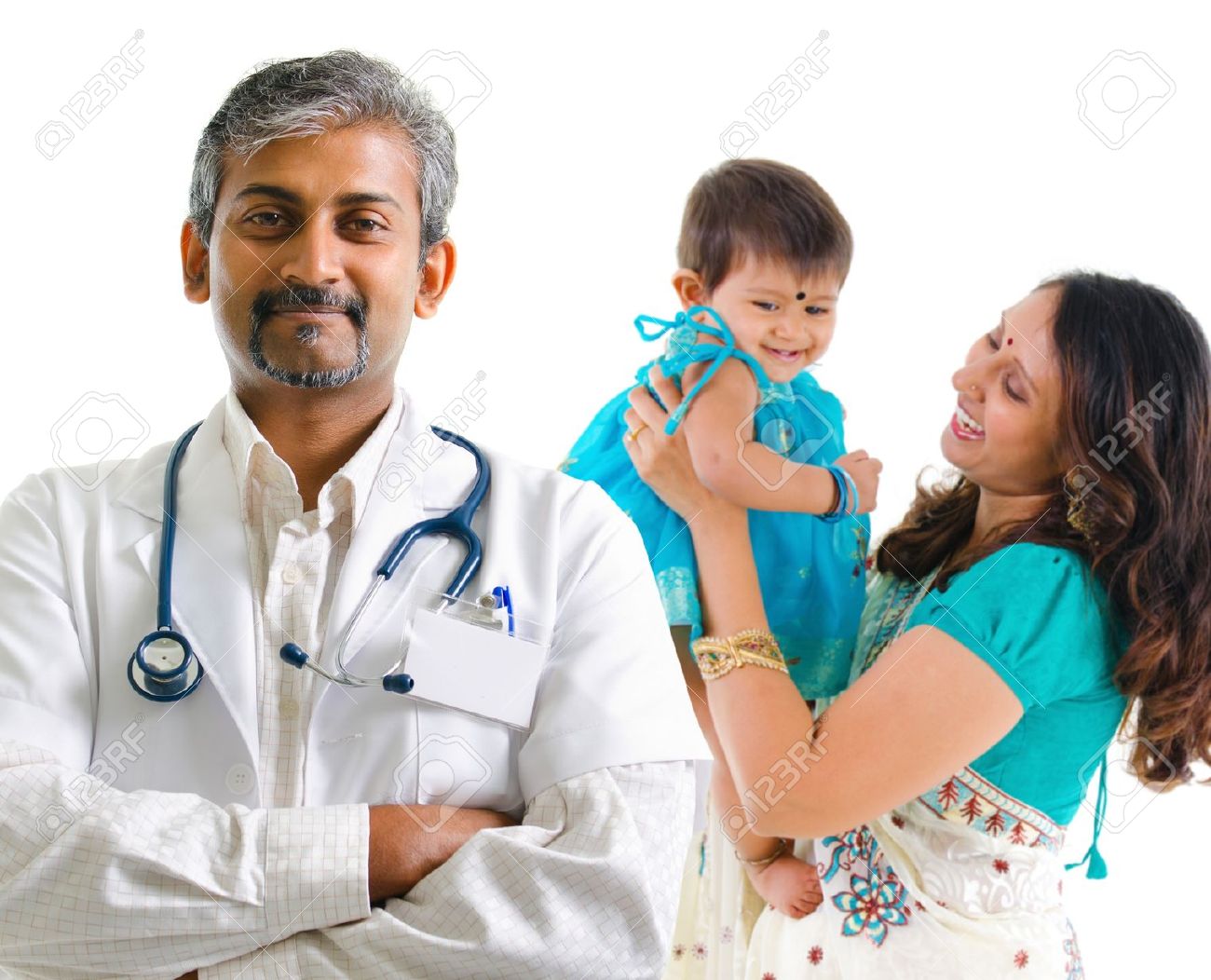 smiling indian medical doctor and patient family health care