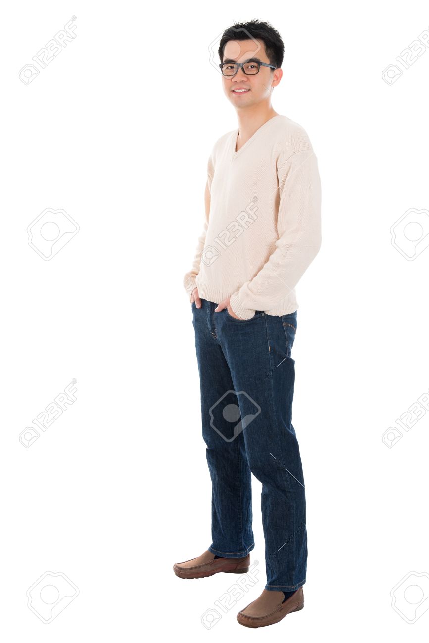Front view full body casual Asian man standing isolated on white background - 21144392 Front view full body casual Asian man standing isolated on white background - 21144392