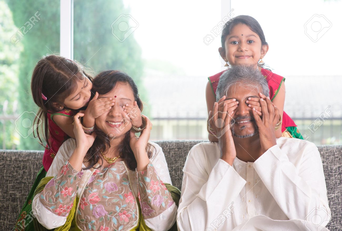 Indian Family Living Lifestyle At Home Cute Girls In Traditional