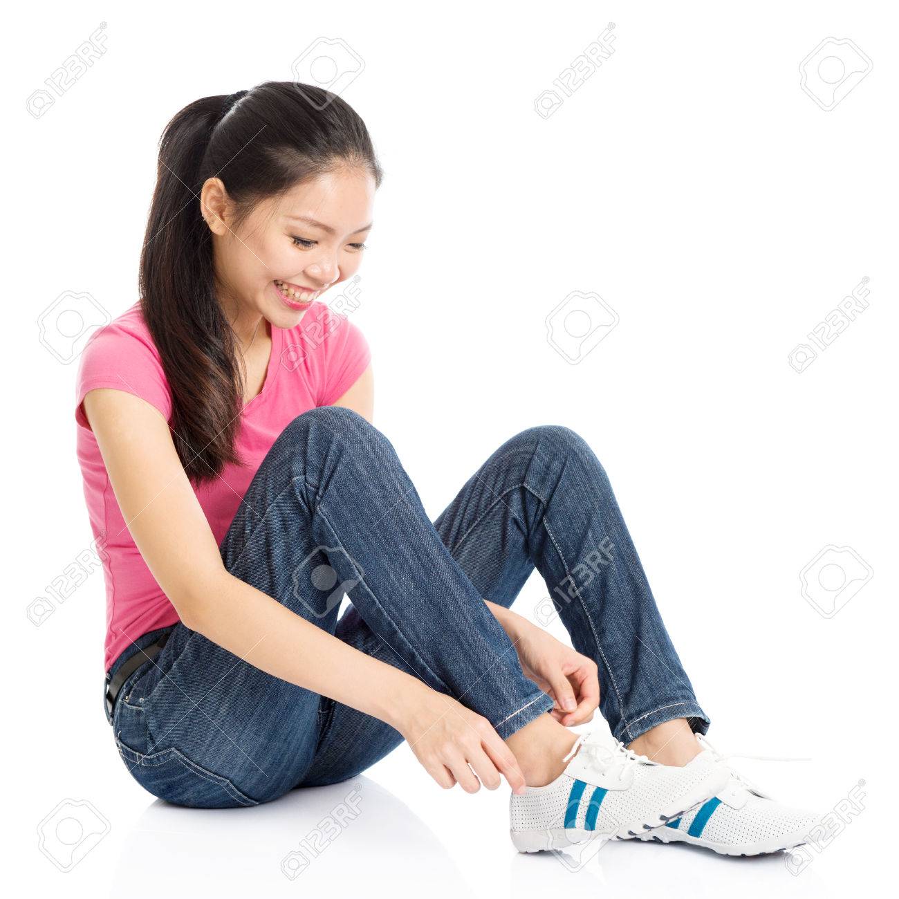 asian girl in jeans Breast cancer emblem