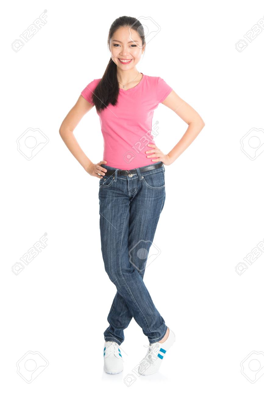 pink shirt and jeans