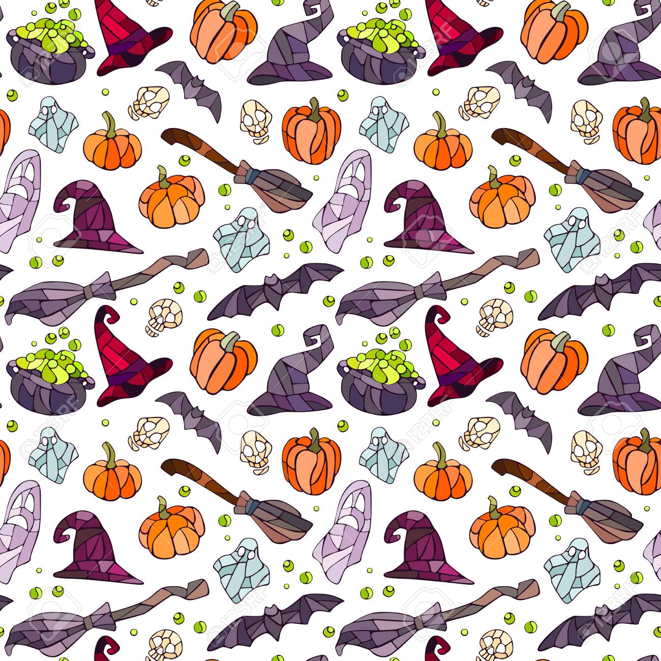 vector decorative pumpkins bats ghosts broom caldrons and
