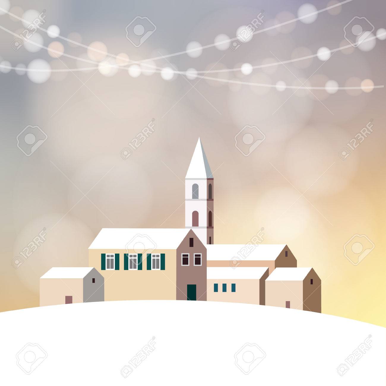 クリスマス グリーティング カード 招待状と雪に覆われた冬の風景 住宅 教会とキラキラのライト ベクトル イラスト背景の小さな村 のイラスト素材 ベクタ Image クリスマス グリーティング カード 招待状と雪に覆われた冬の風景 住宅 教会とキラキラのライト ベクトル イラスト背景の小さな村 のイラスト素材 ベクタ Image