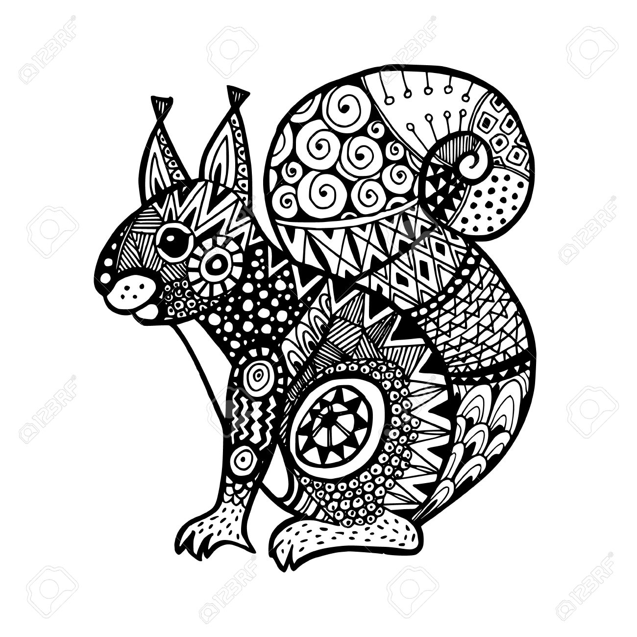 Ornamental Squirrel Trendy Ethnic Zentangle Design Hand Drawn Isolated Vector Illustration Stock