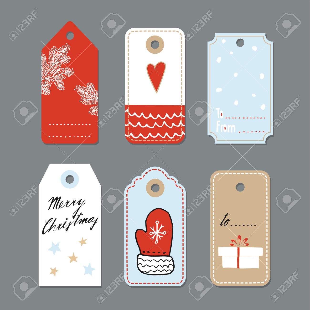 Set of cute christmas gift tags, labels, hand drawn illustrations, flat design, isolated vector objects - 48105437 Set of cute christmas gift tags, labels, hand drawn illustrations, flat design, isolated vector objects - 48105437