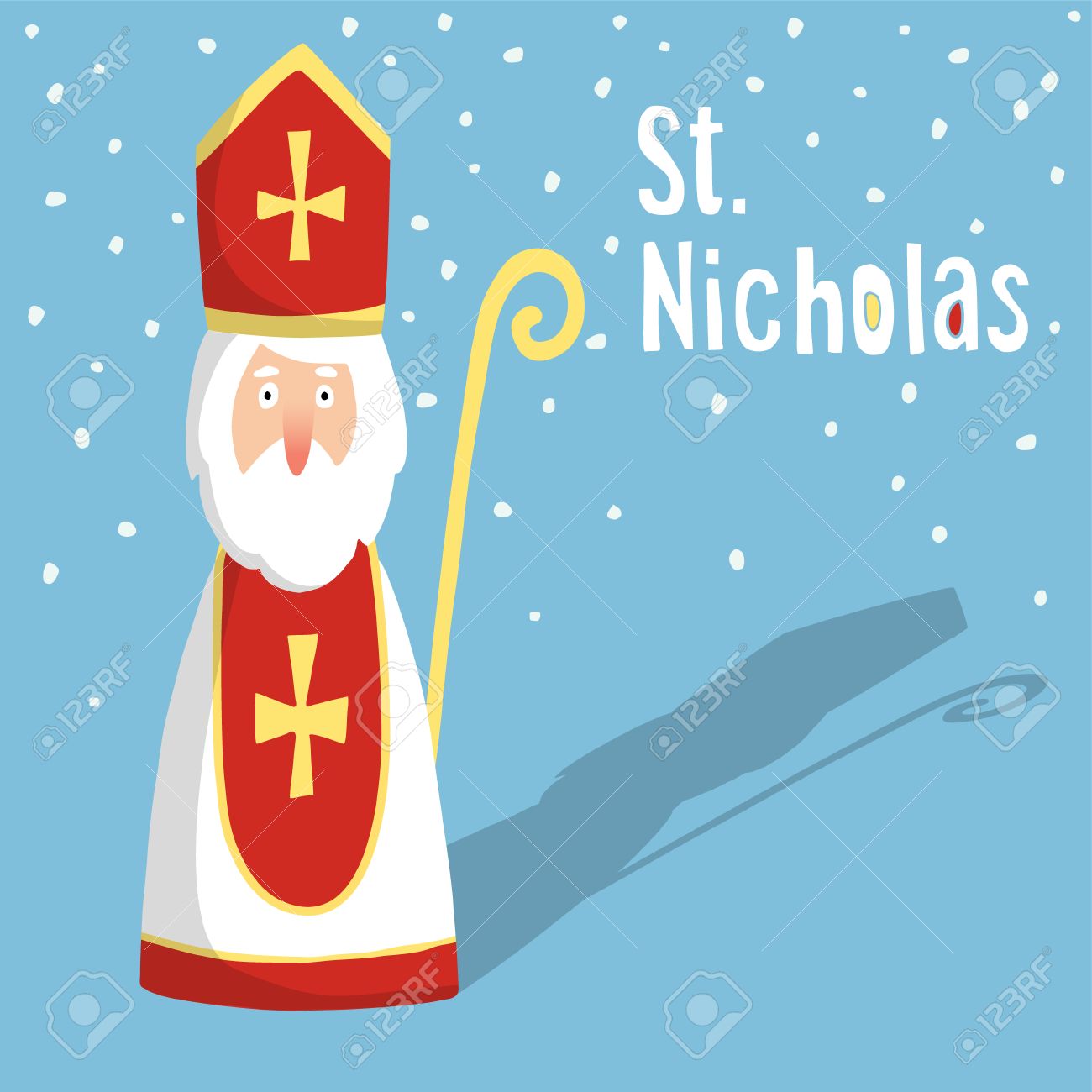 Cute greeting card with Saint Nicholas with mitre and pastoral staff, flat design, vector illustration - 48281916 Cute greeting card with Saint Nicholas with mitre and pastoral staff, flat design, vector illustration - 48281916