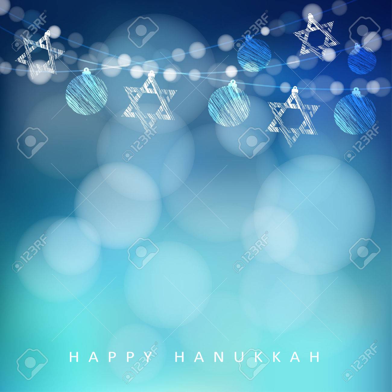 Jewish holiday Hannukah greeting card with garland of lights and jewish stars, vector illustration background - 48281915 Jewish holiday Hannukah greeting card with garland of lights and jewish stars, vector illustration background - 48281915