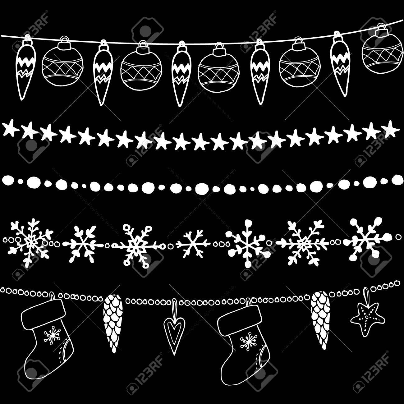 クリスマスのチョークの落書き花輪 黒板 ベクトル イラスト背景の仕切りのイラスト素材 ベクタ Image