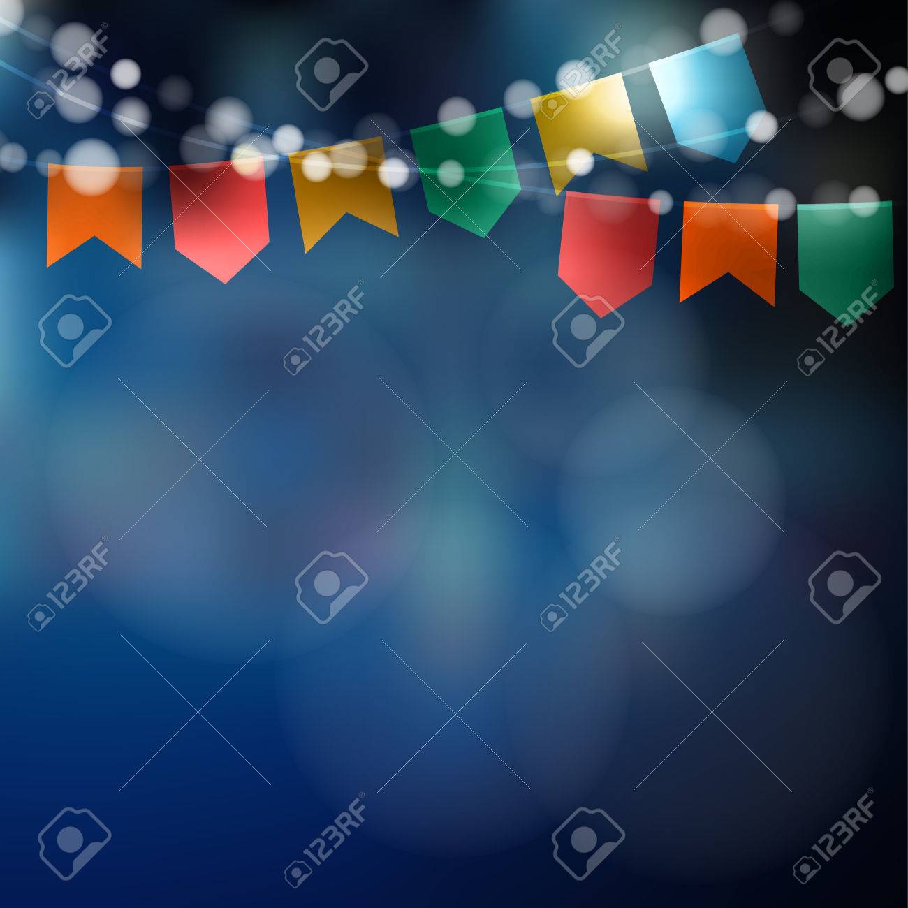 Brazilian june party. Festa junina. String of lights, party flags. Party decoration. Festive night, blurred background. - 56757131 Brazilian june party. Festa junina. String of lights, party flags. Party decoration. Festive night, blurred background. - 56757131