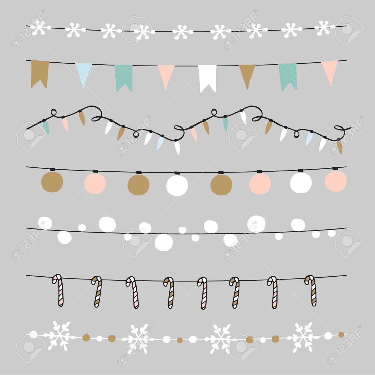 Set Of Christmas Borders, Strings, Garlands, Brushes. Praty Decoration With  Christmas Balls, Baubles, Lights, Flags, Candy Sticks And Snowflakes.  Isolated Vector Objects. Royalty Free SVG, Cliparts, Vectors, and Stock  Illustration. Image 64655285., image size:1300x1300