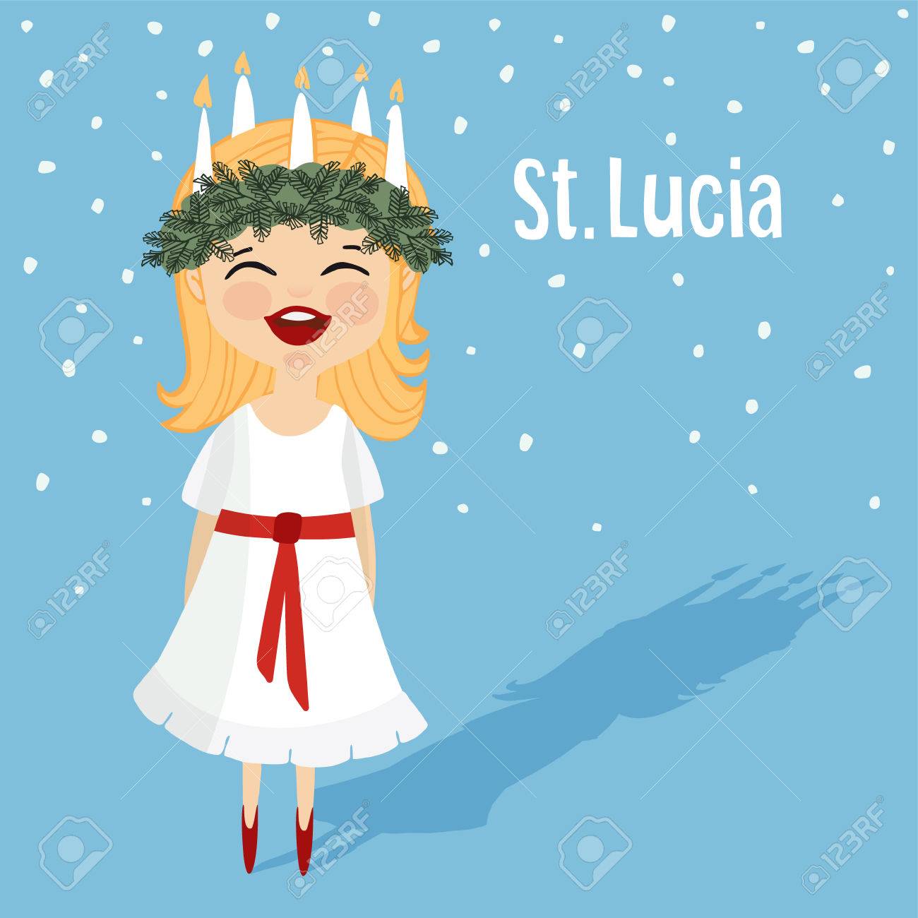 Cute little girl with wreath and candle crown, Saint Lucia. Swedish Christmas tradition. Flat design, vector illustration background. - 66323255 Cute little girl with wreath and candle crown, Saint Lucia. Swedish Christmas tradition. Flat design, vector illustration background. - 66323255