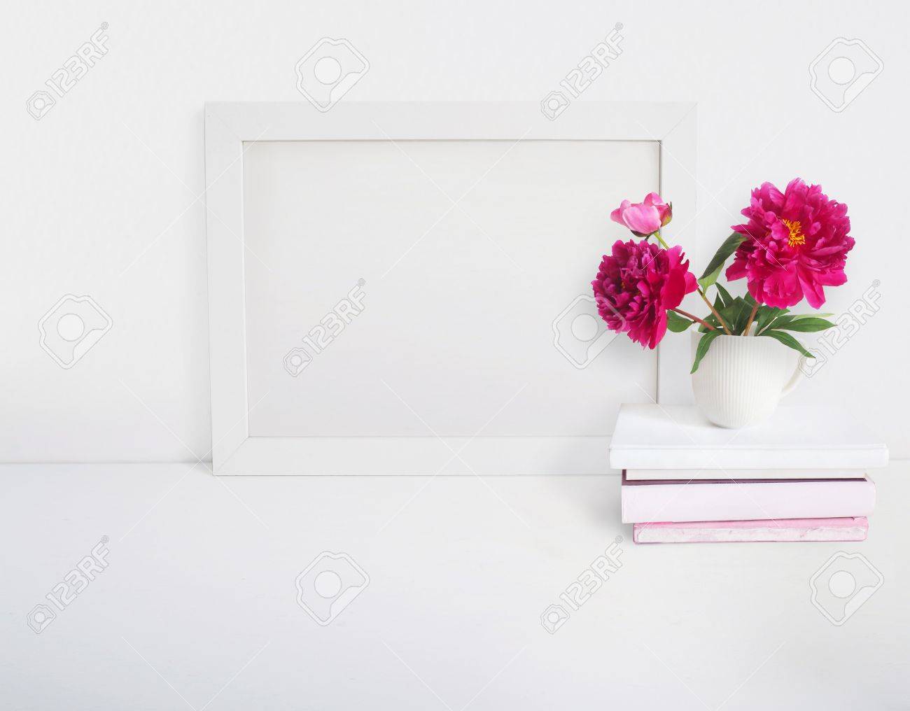 Download White Blank Wooden Frame Mockup With A Peony Flowers Bouquet Stock Photo Picture And Royalty Free Image Image 80244771