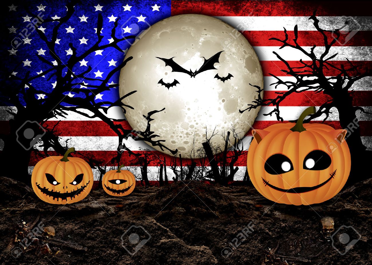 Halloween Festival and USA Flag Background Stock Photo , 31510480