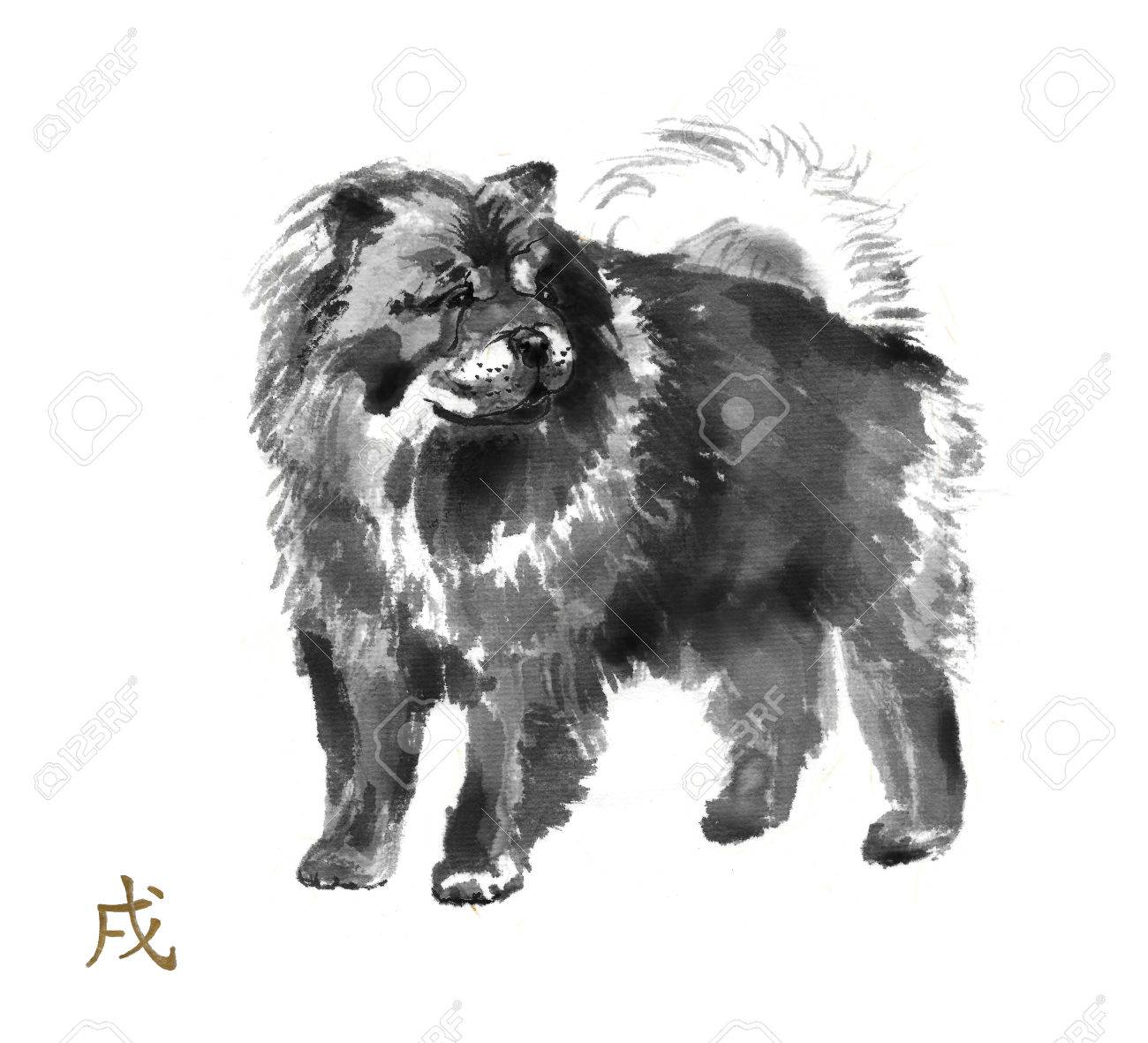 劉継卣 犬の水墨画 掛軸 伝統的なアート sk-kz5g9-158.jpg