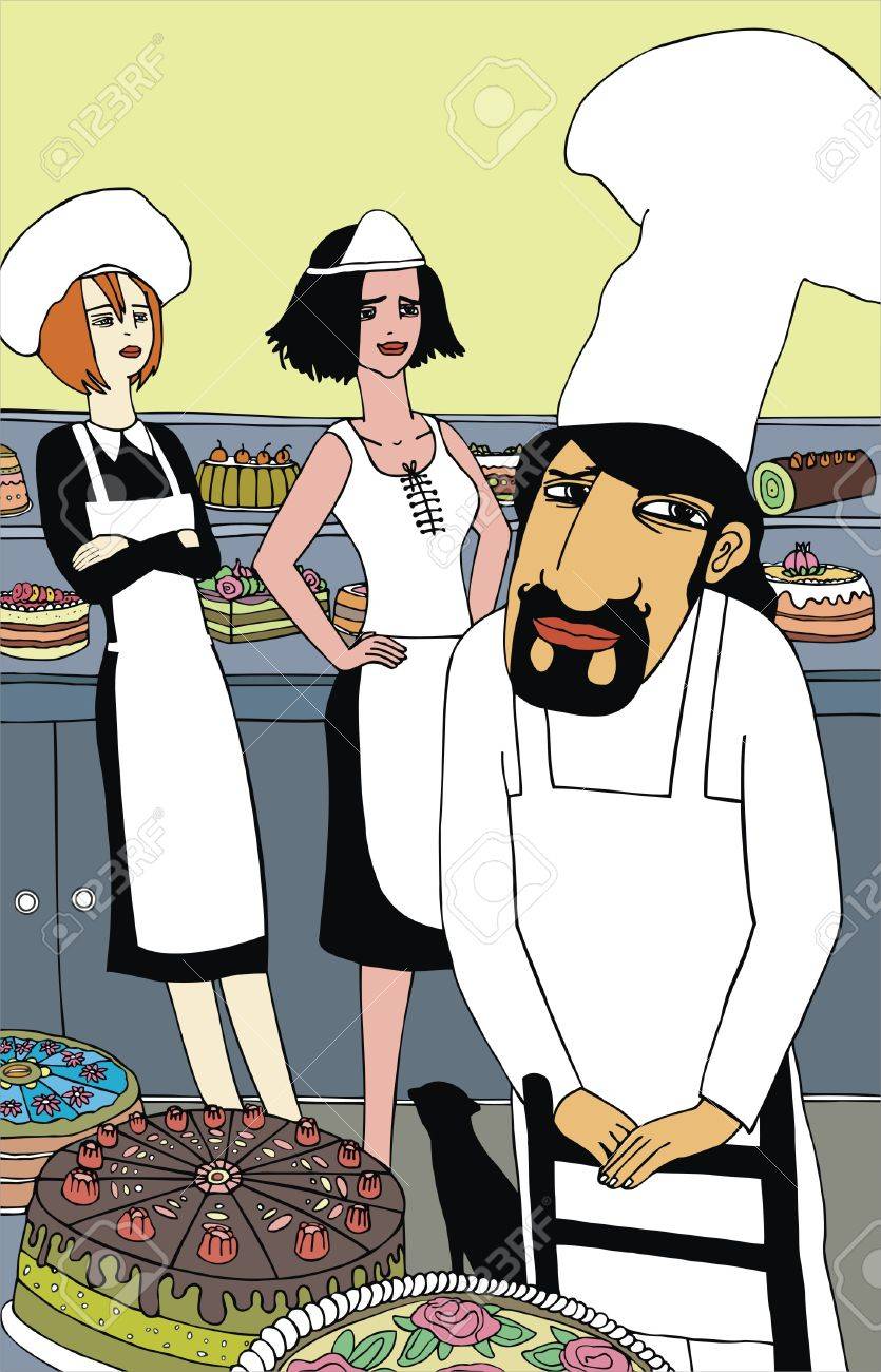シェフと 2 つのかわいいウェイトレス ケーキ ショップ ベクトル イラスト のイラスト素材 ベクタ Image 390