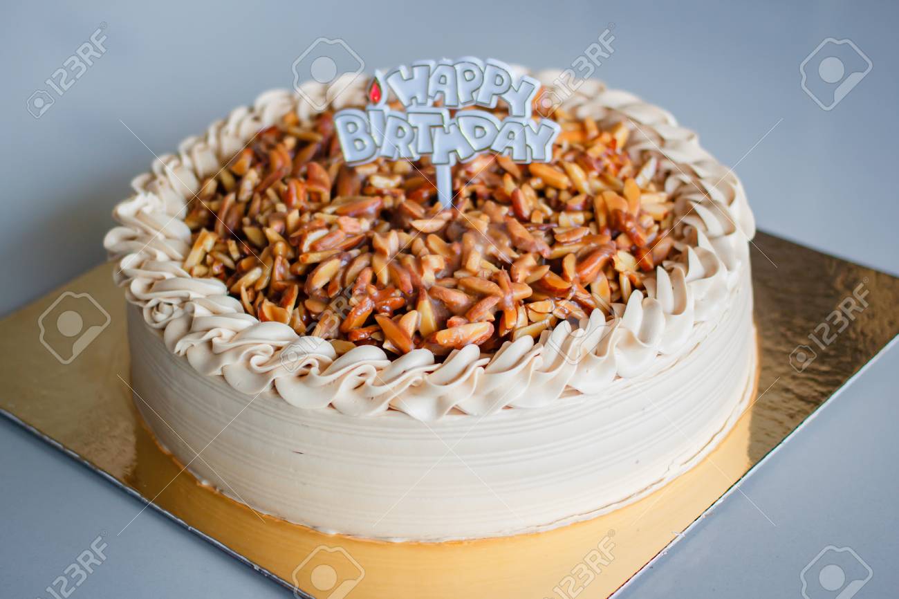 Genoise Coffee Cake Coffee Almond Cake Happy Birth Day Stock