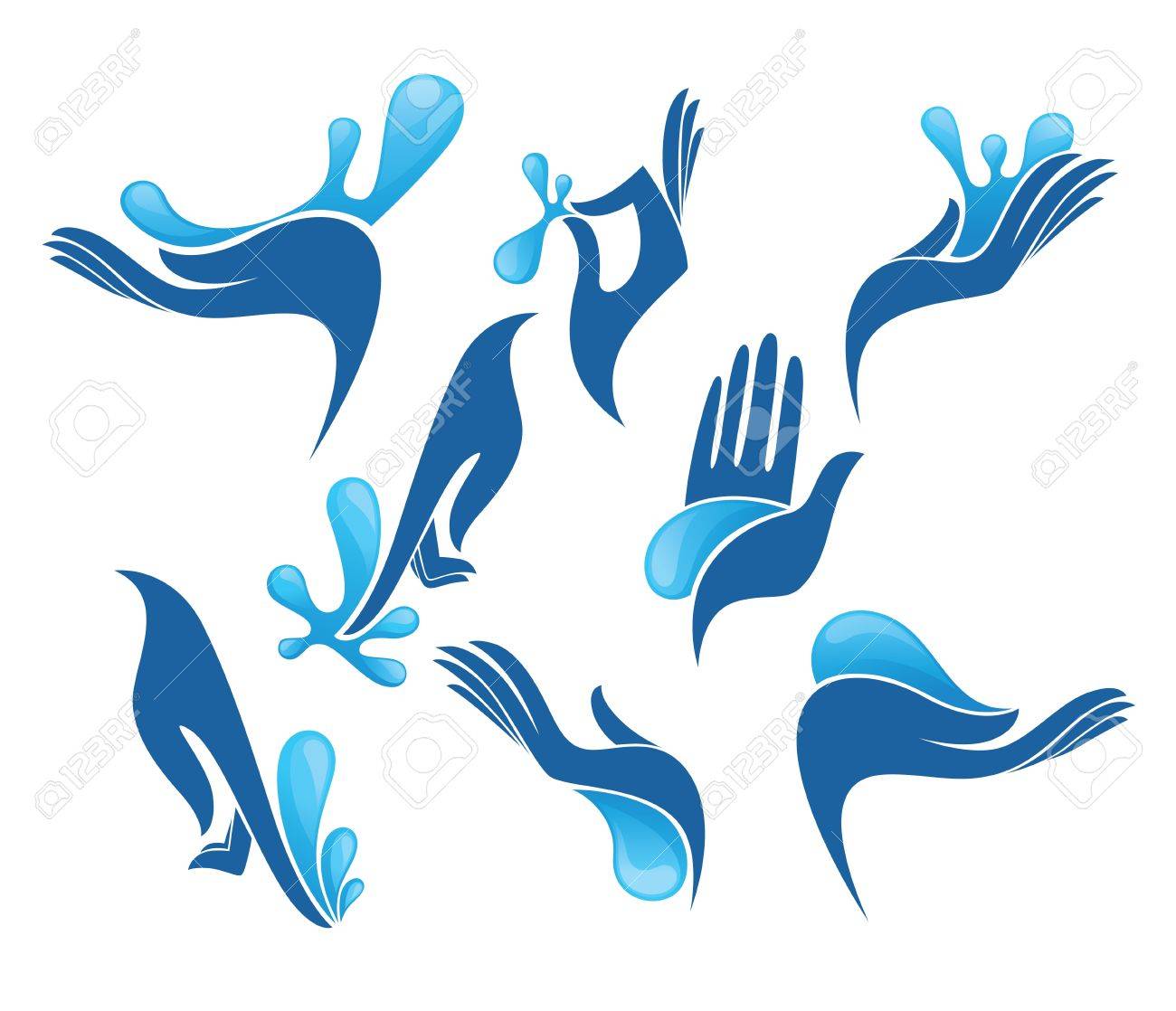 きれいな女性の手と新鮮な水のコレクションのイラスト素材 ベクタ Image