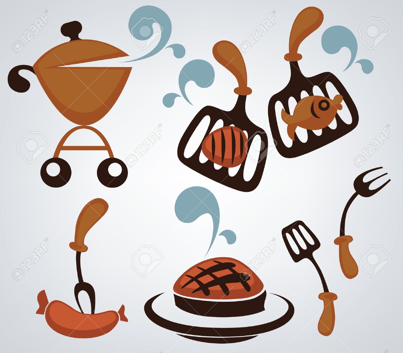 funny and cartoon images of bbq objects and food symbols royalty