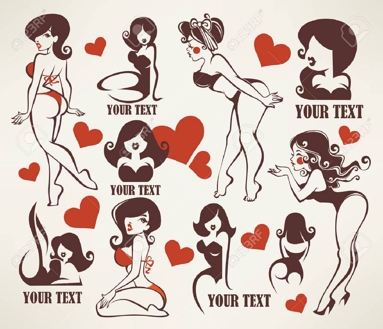 vector collection of pinup girls illustration royalty free cliparts