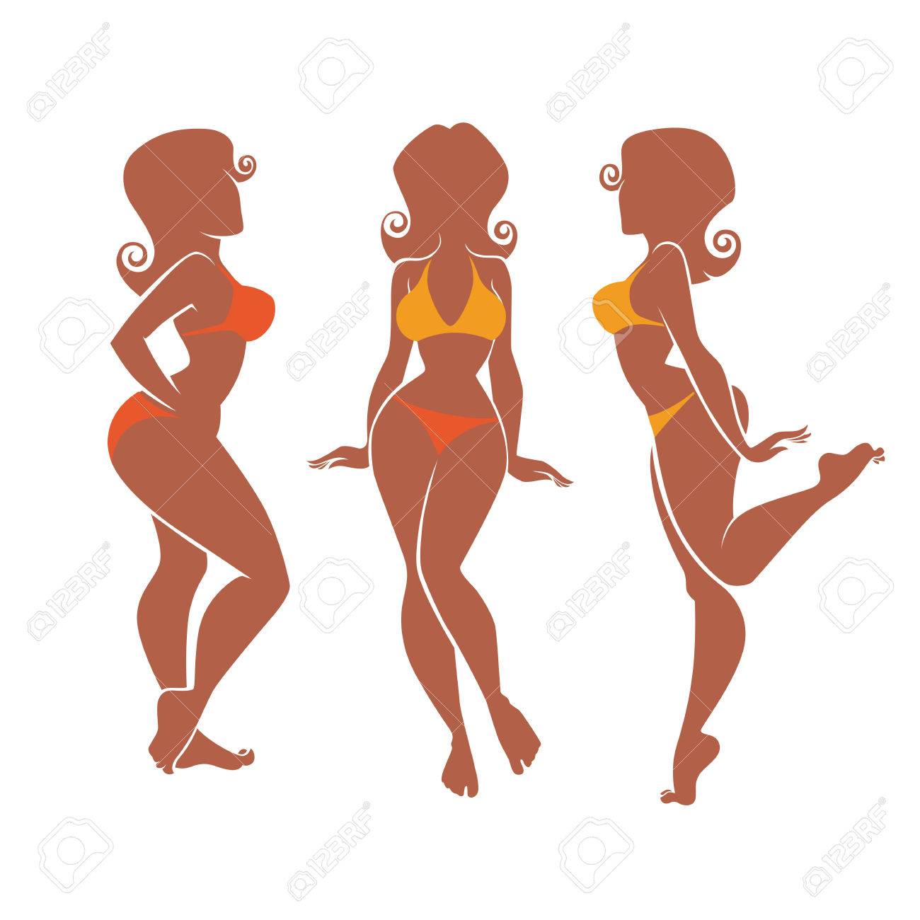 silhouettes of summer plus size pinup girls royalty free cliparts