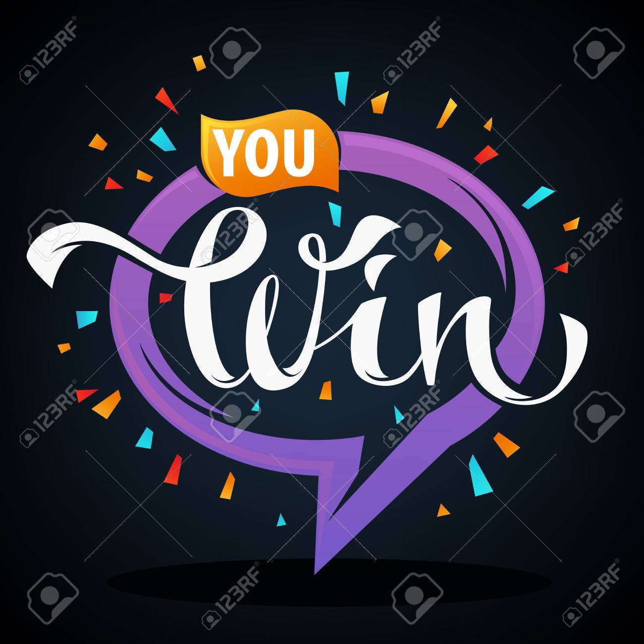 you win vector congratulation banner template with lettering