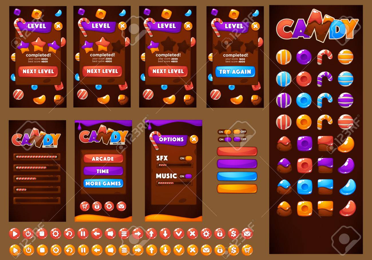 Sweet, Glossy And Fun, Candy And Chocolate,, Bubble Shooter, Match 3, Arcade, Mobile Game Asset Royalty Free SVG, Cliparts, Vectors, and Stock Illustration